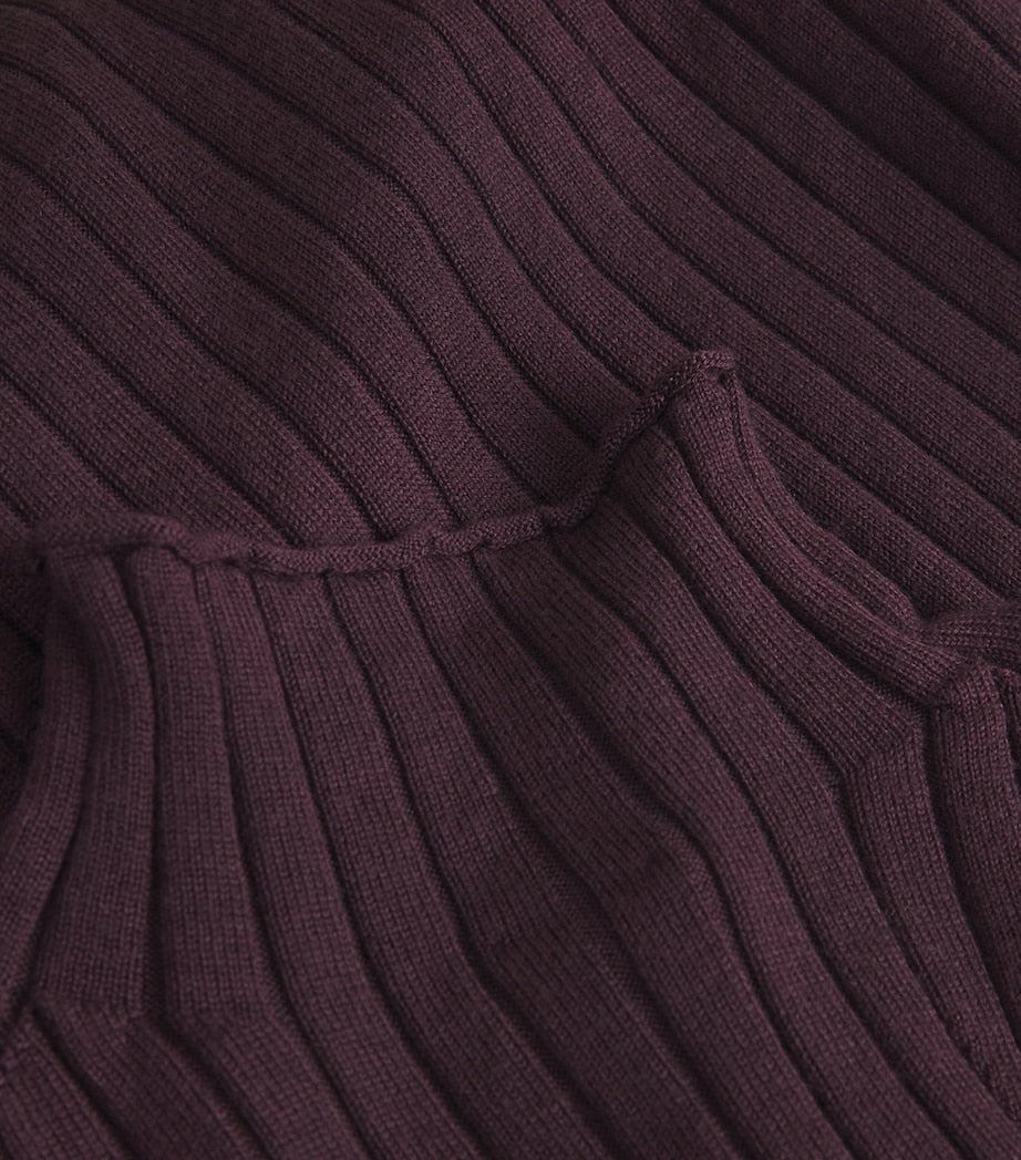 Eleventy Burgundy Wool-Silk Rib-Knit Maxi Dress