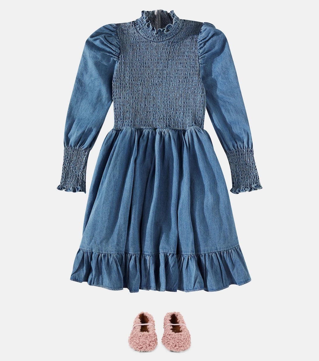 Petite Amalie - Shirred cotton chambray dress