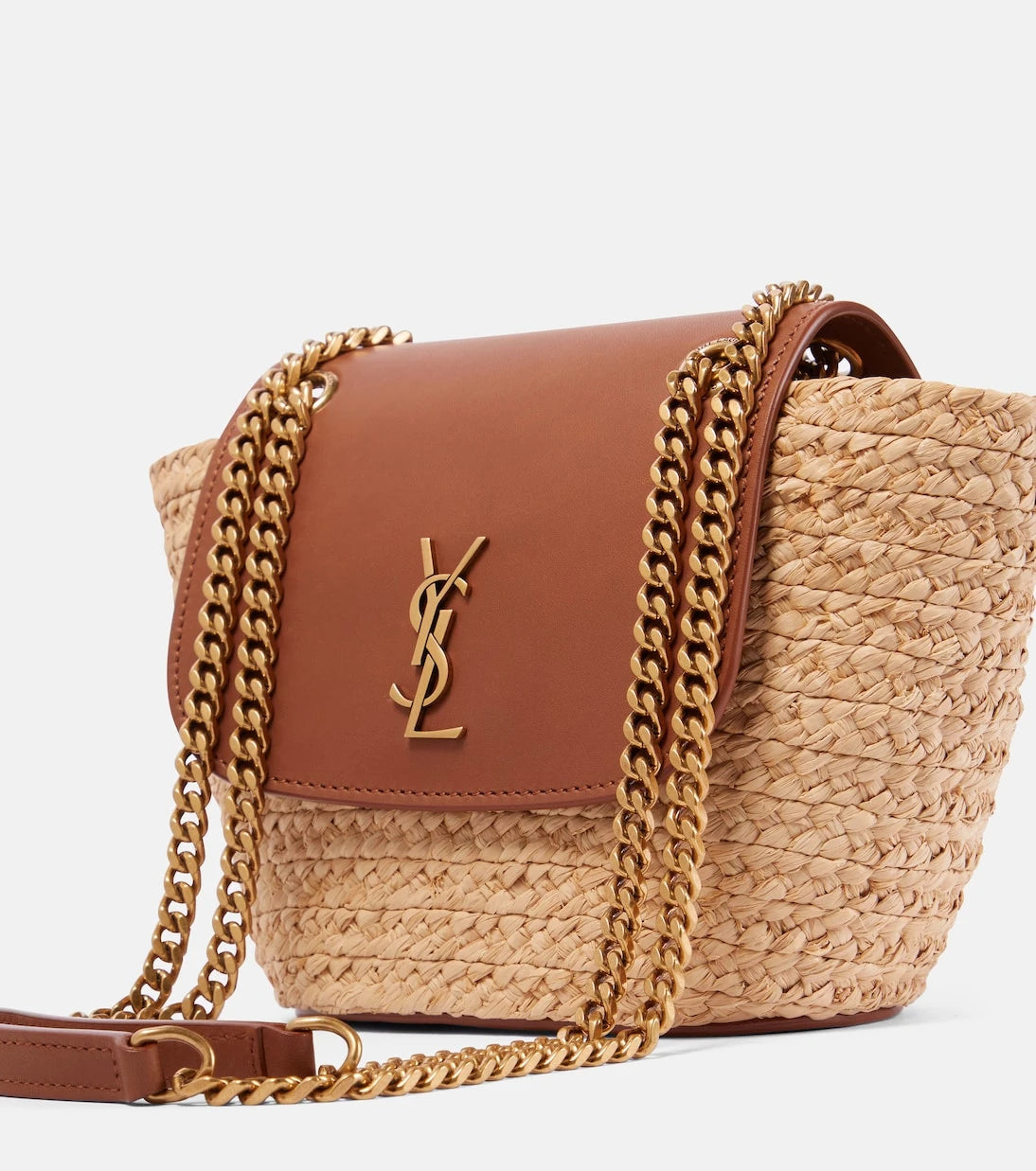Saint Laurent - Manon Mini raffia and leather shoulder bag