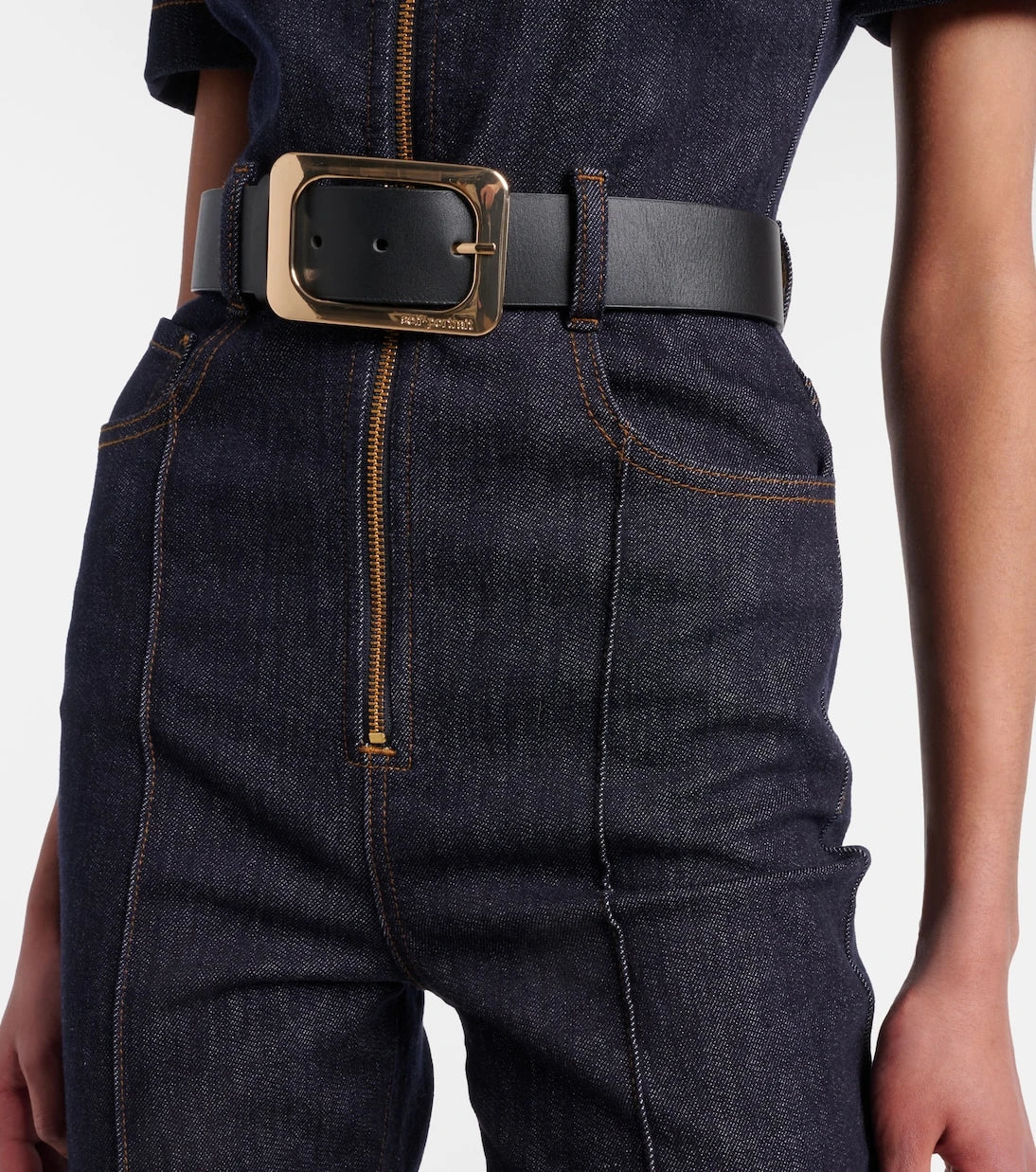 Self-Portrait - Belted denim jumpsuit