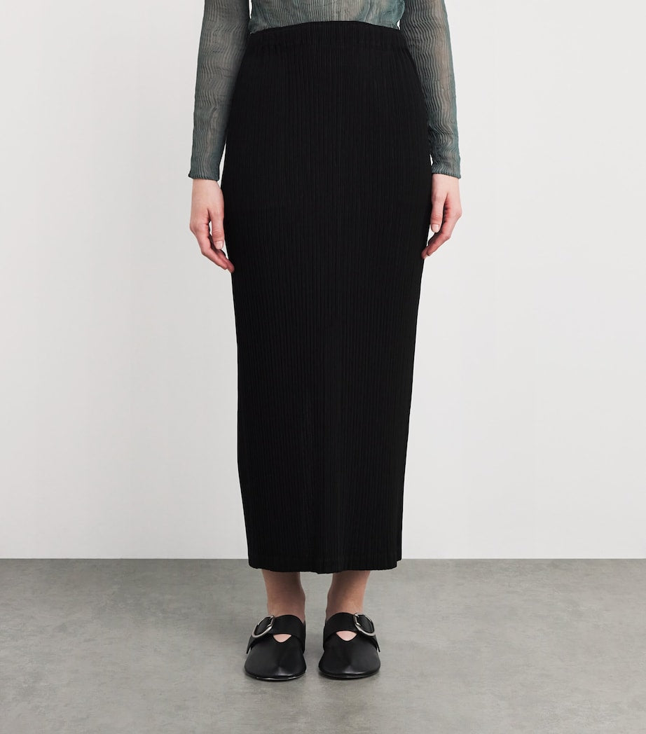 Black Hatching Bottoms Pleated Maxi Skirt