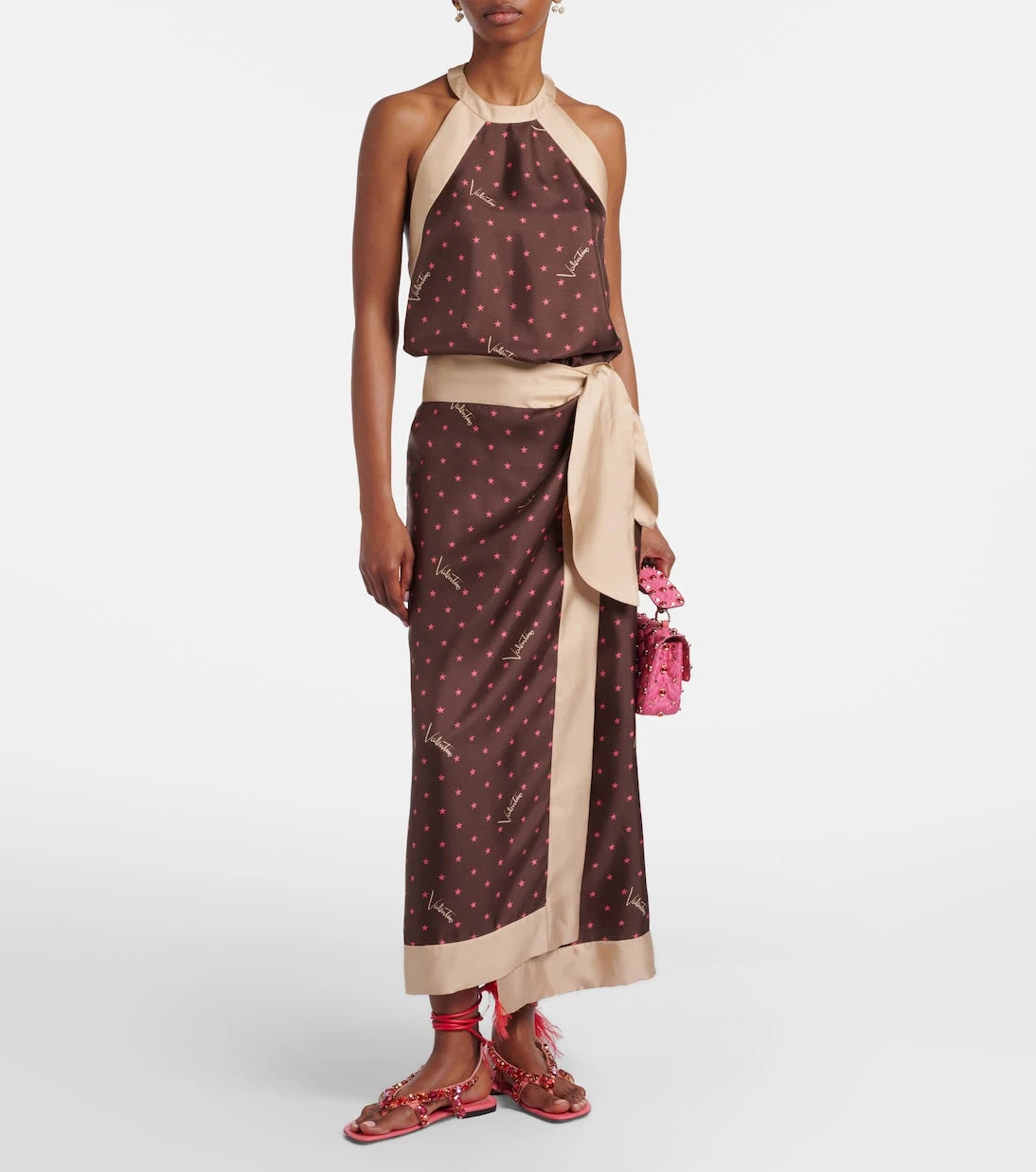 Valentino - Printed halterneck silk twill top