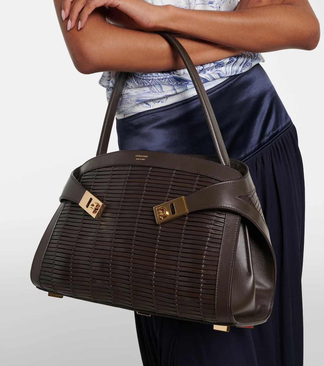 Ferragamo - Hug Medium woven leather shoulder bag