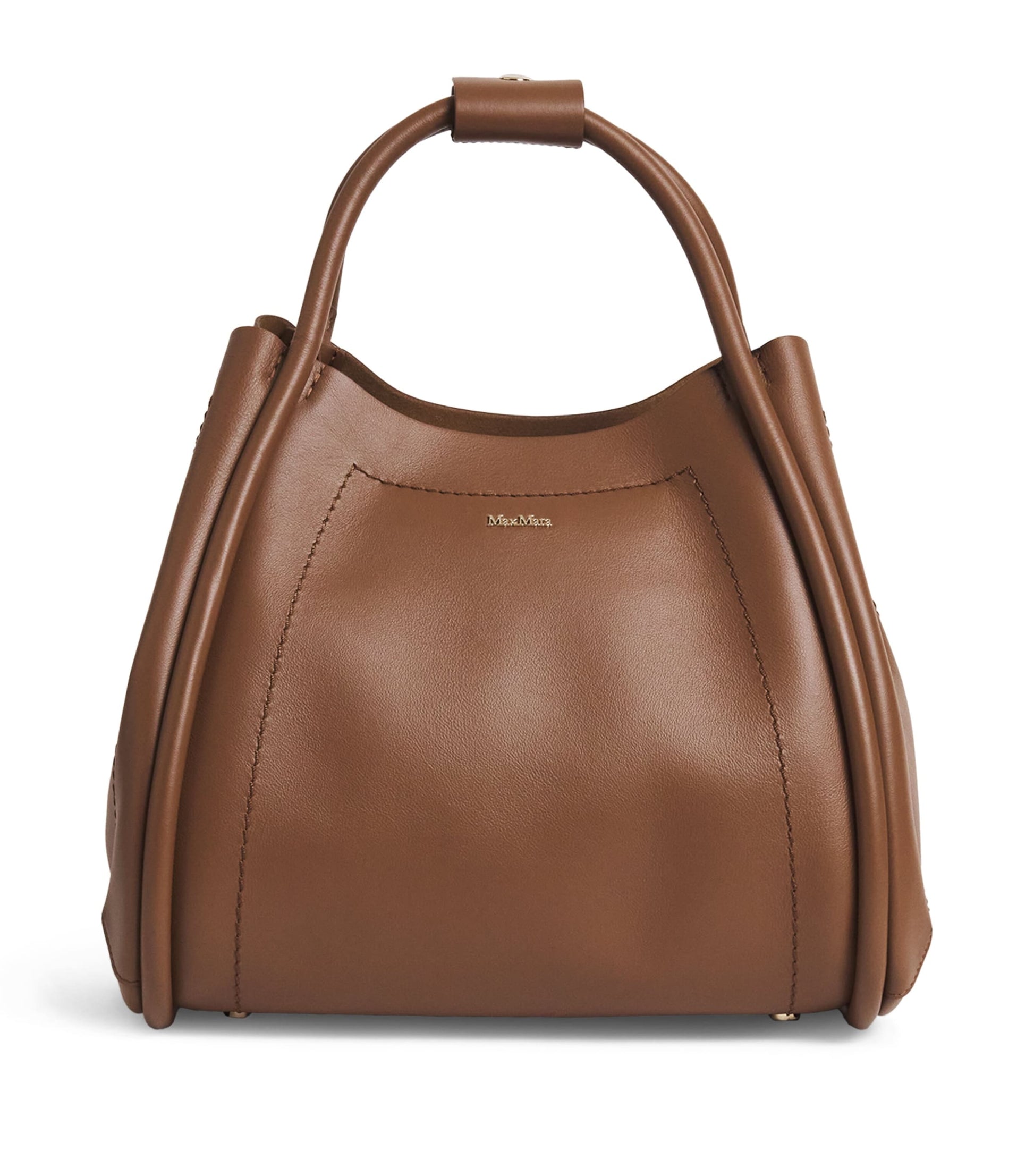 Max Mara Brown Small Leather Marine Top-Handle Bag