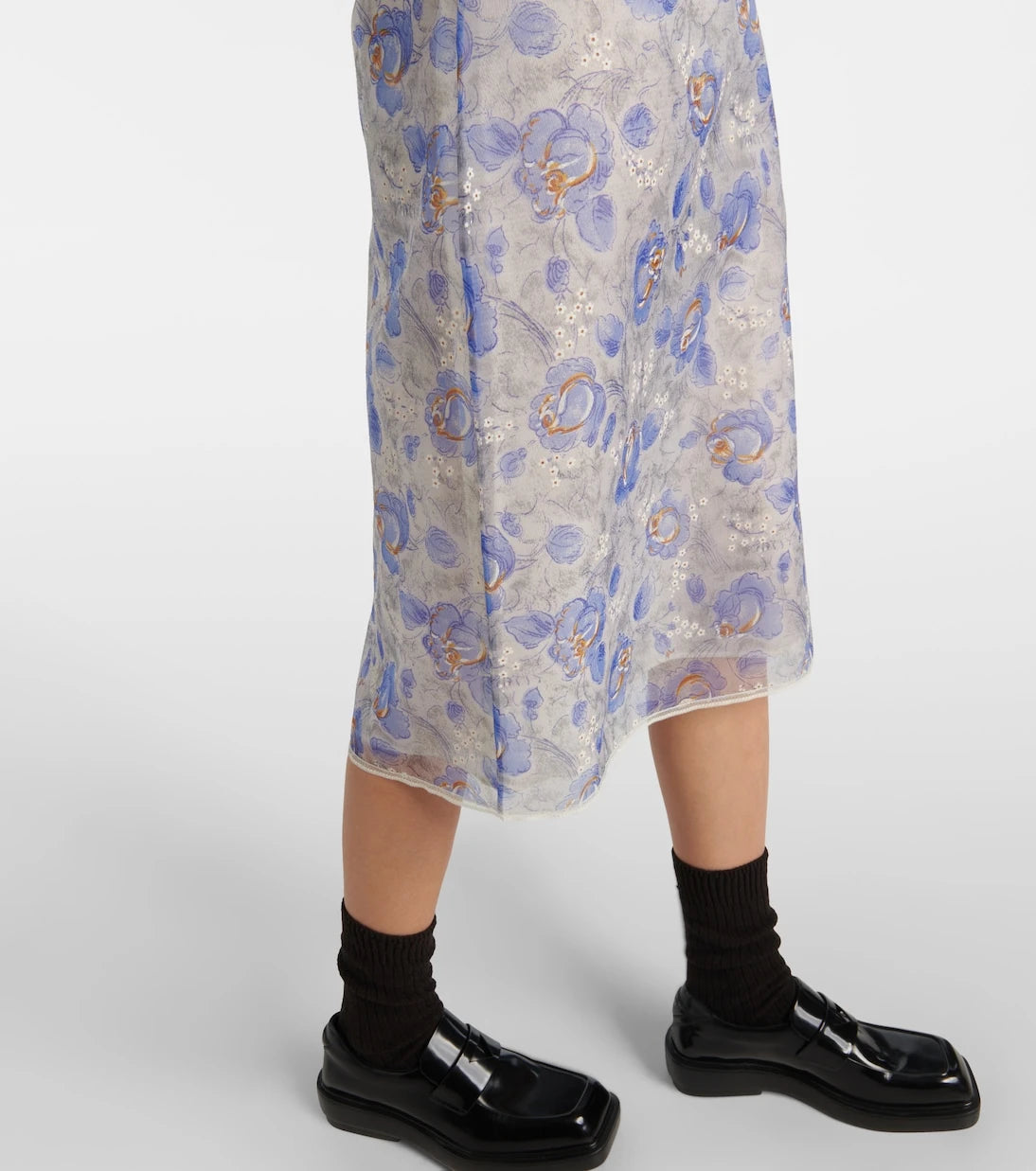 Prada - Floral sheer chiffon pencil skirt