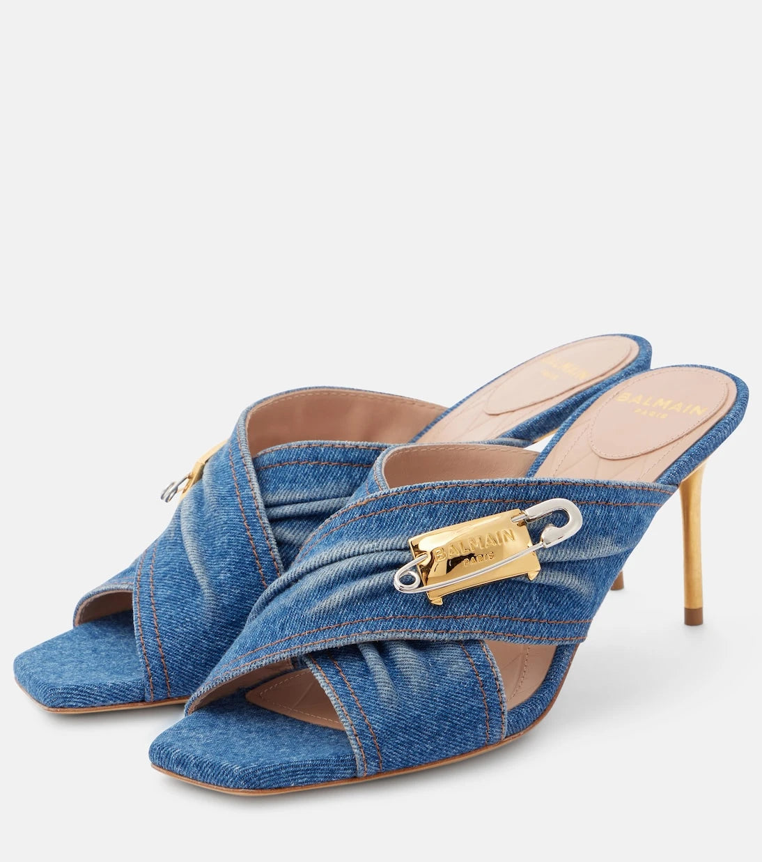 Balmain - 75 embellished denim mules