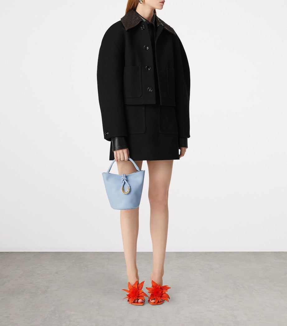 Silver Small Leather Liberta Bucket Bag