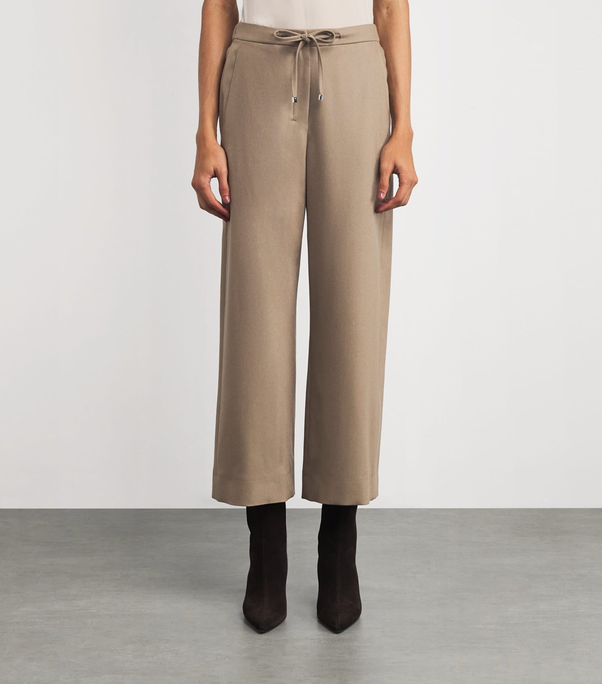 Beige Stretch-Wool Drawstring Trousers