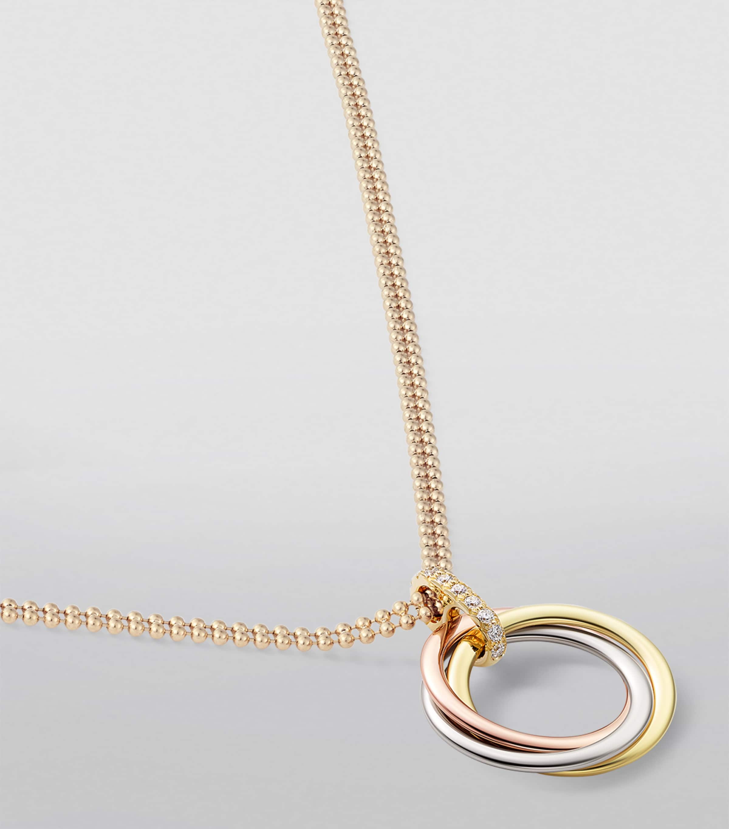 Cartier White, Yellow, Rose Gold and Diamond Trinity Necklace