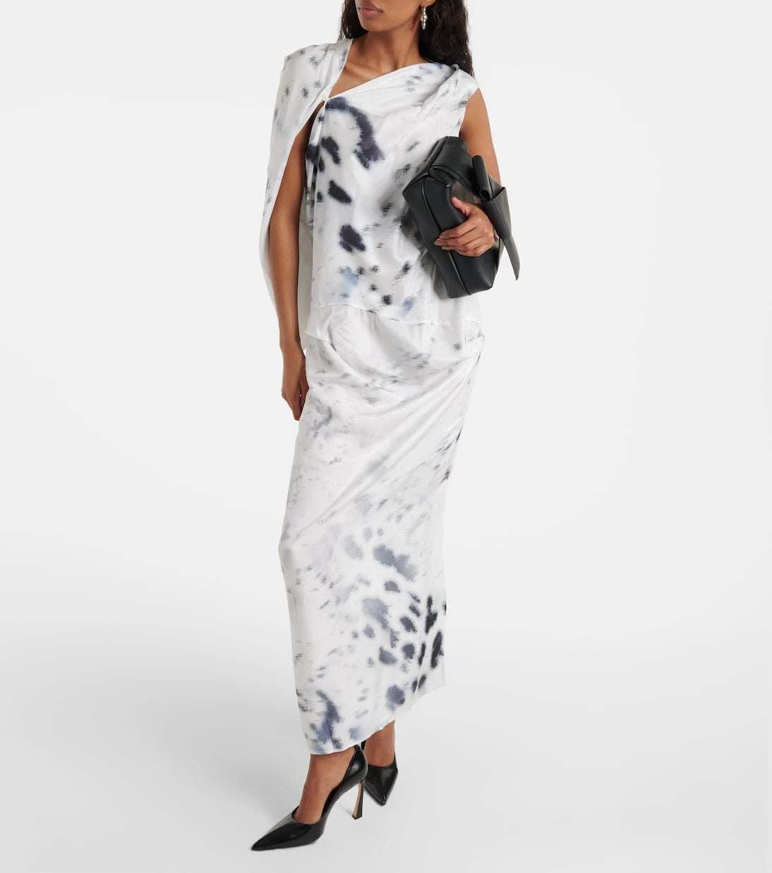 Jacques Wei - Gathered printed satin midi dress