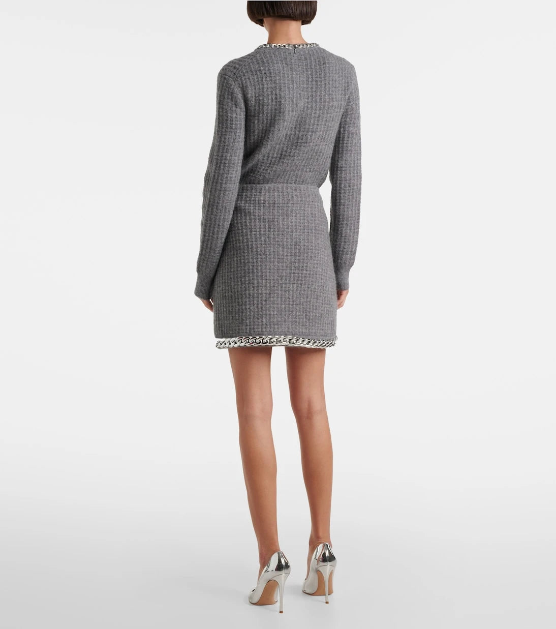 Tory Burch - Chain-detail waffle-knit wool-blend miniskirt
