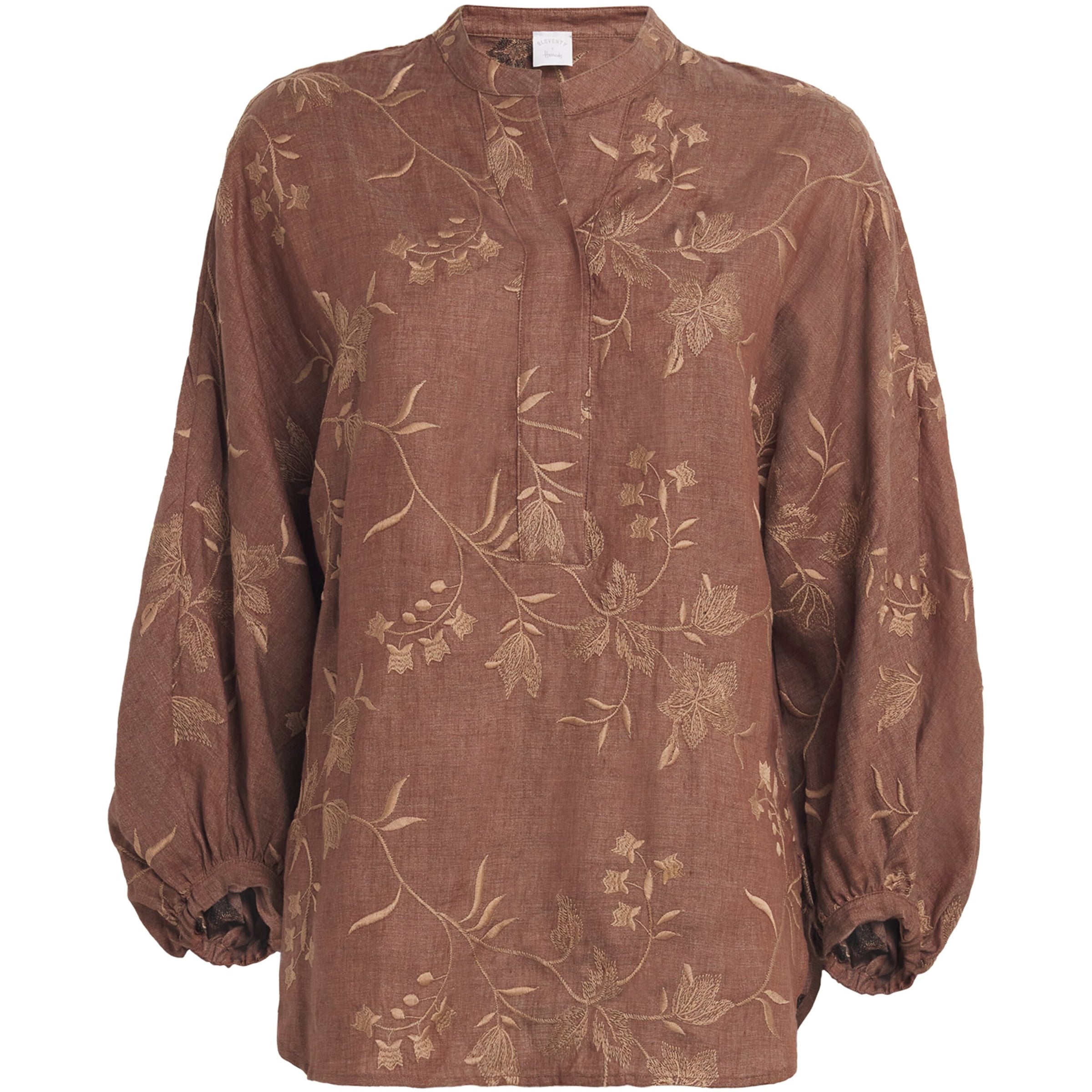 Eleventy Beige x Harrods Linen Floral-Embroidered Blouse