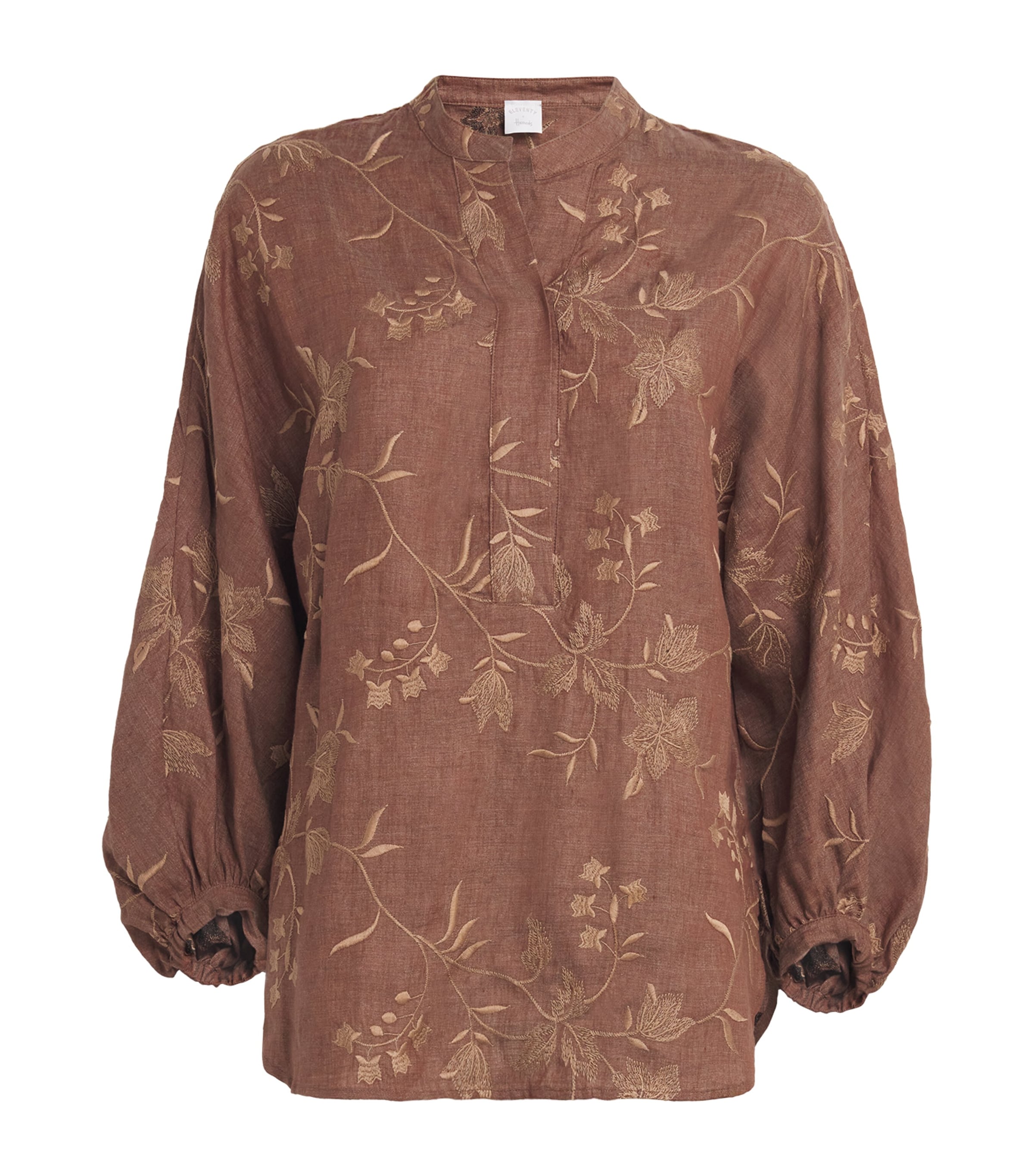 Eleventy Beige x Harrods Linen Floral-Embroidered Blouse