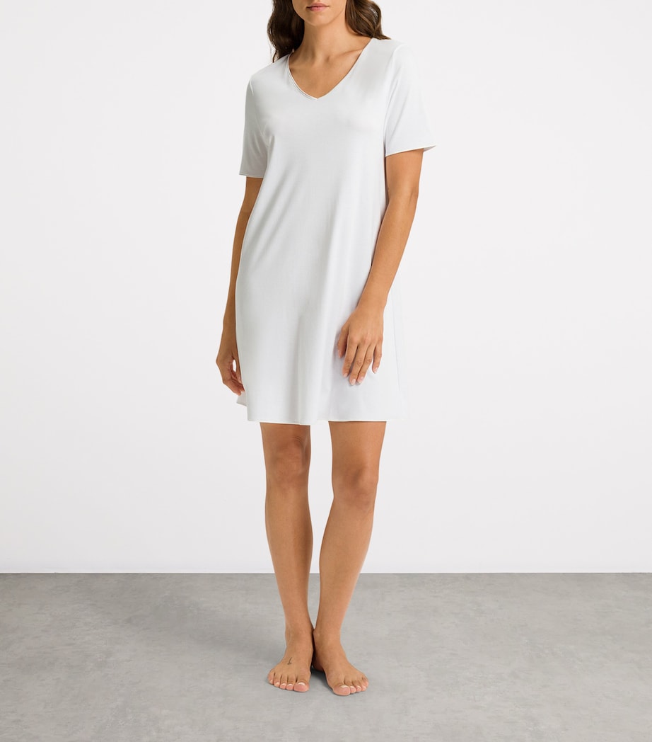 Short-Sleeve Cotton Silk Nightdress WHITE