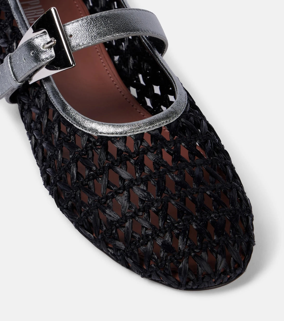 Paris Texas - Sveva buckle-detail raffia ballet flats