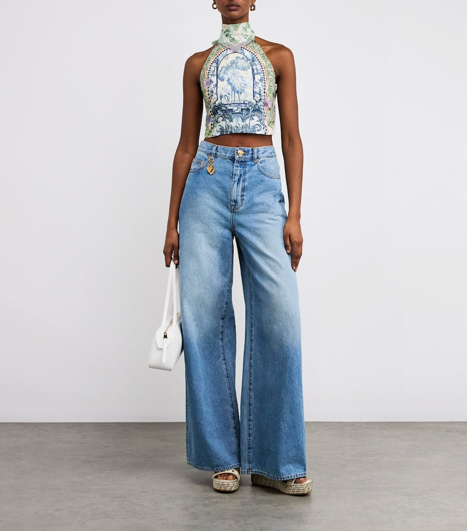 Blue Linen Jardim Party Halterneck Top