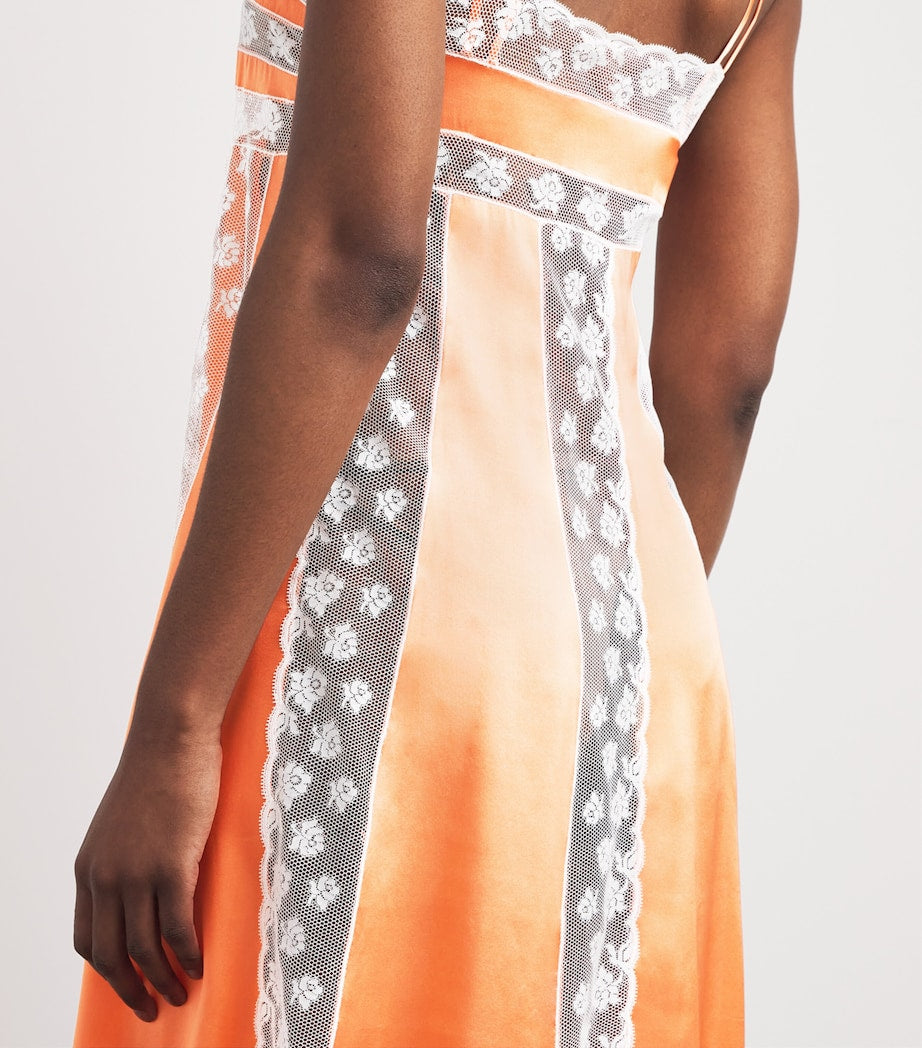 Loretta Caponi Orange Silk Lace-Detail Nightdress