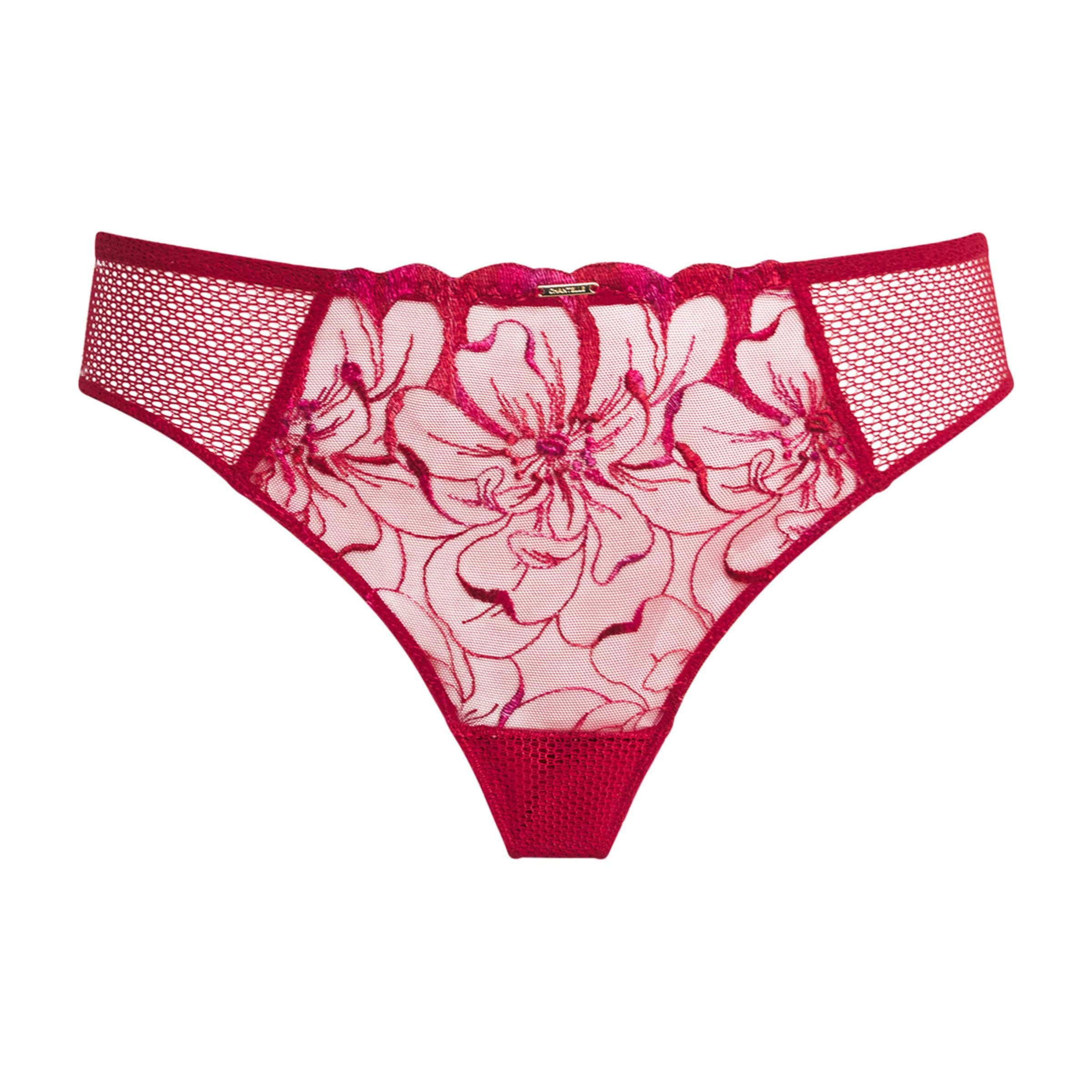 Red Embroidered Fleurs Tanga