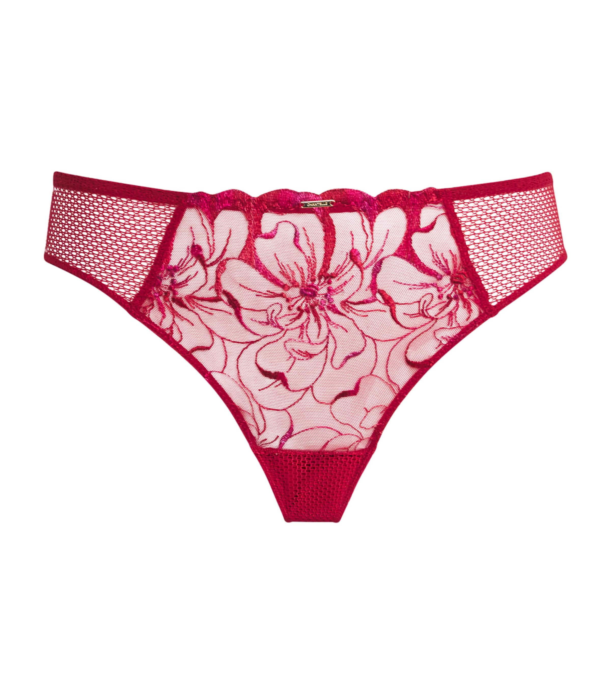Red Embroidered Fleurs Tanga