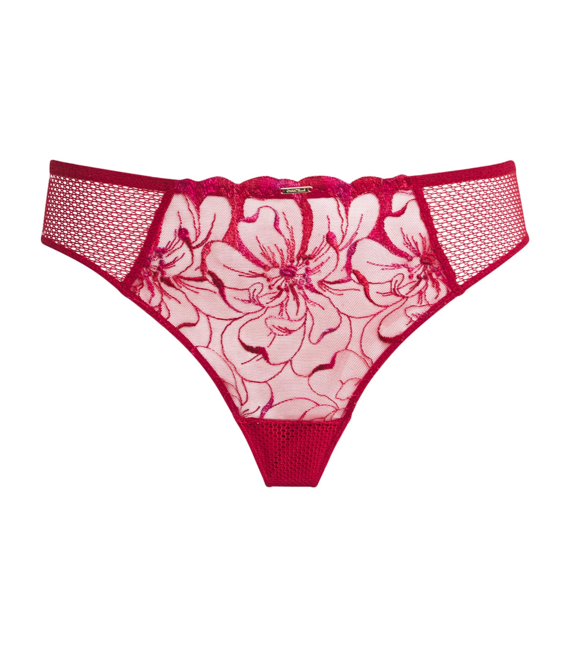 Red Embroidered Fleurs Tanga
