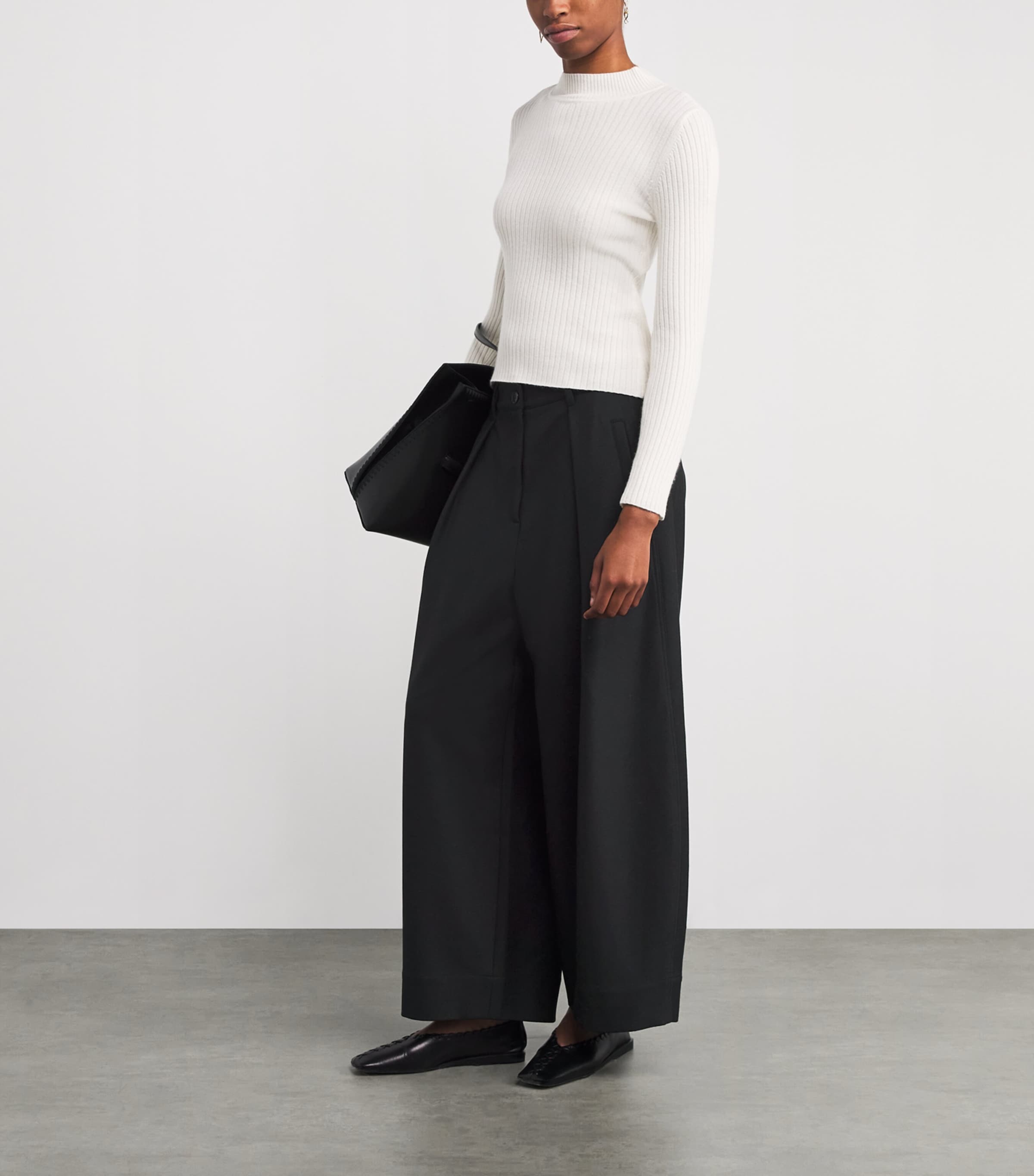 ME+EM Black Pleated Wide-Leg Trousers