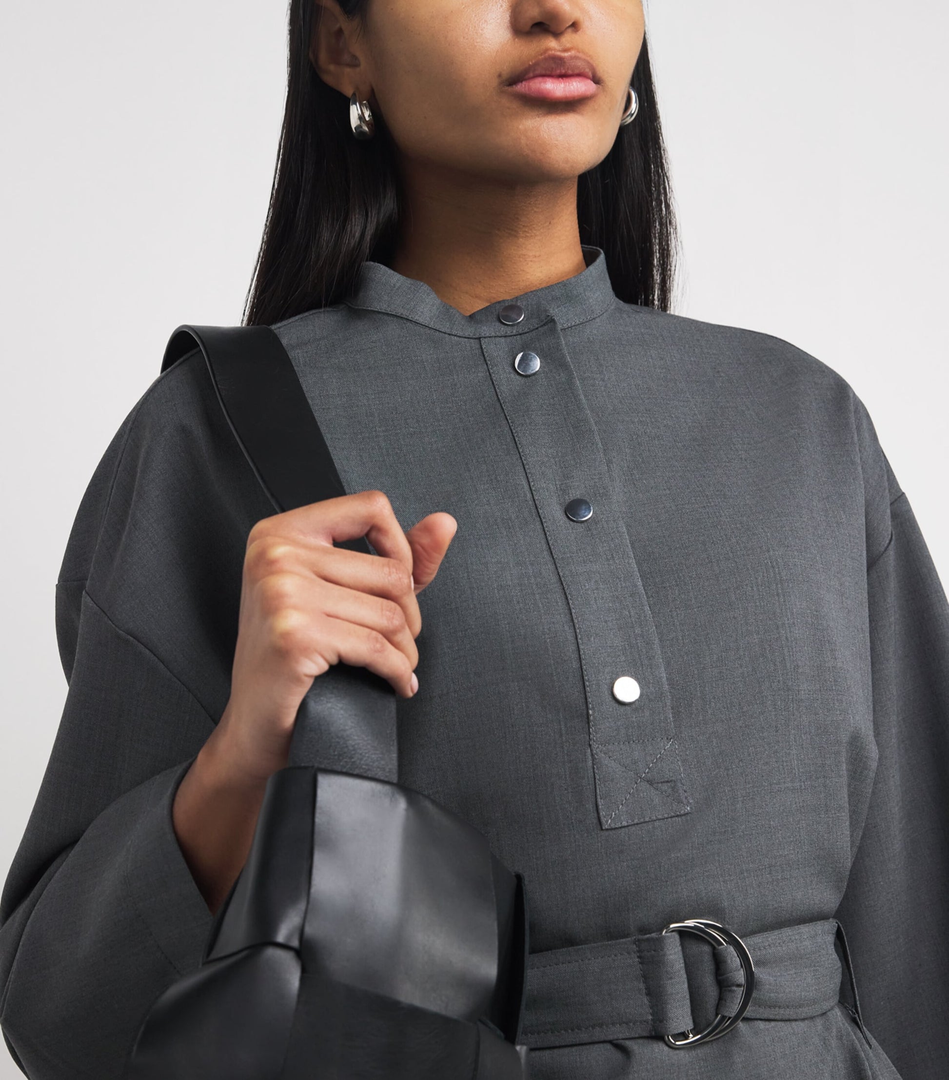 MAX&Co. Grey Wool-Blend Tailored Midi Dress