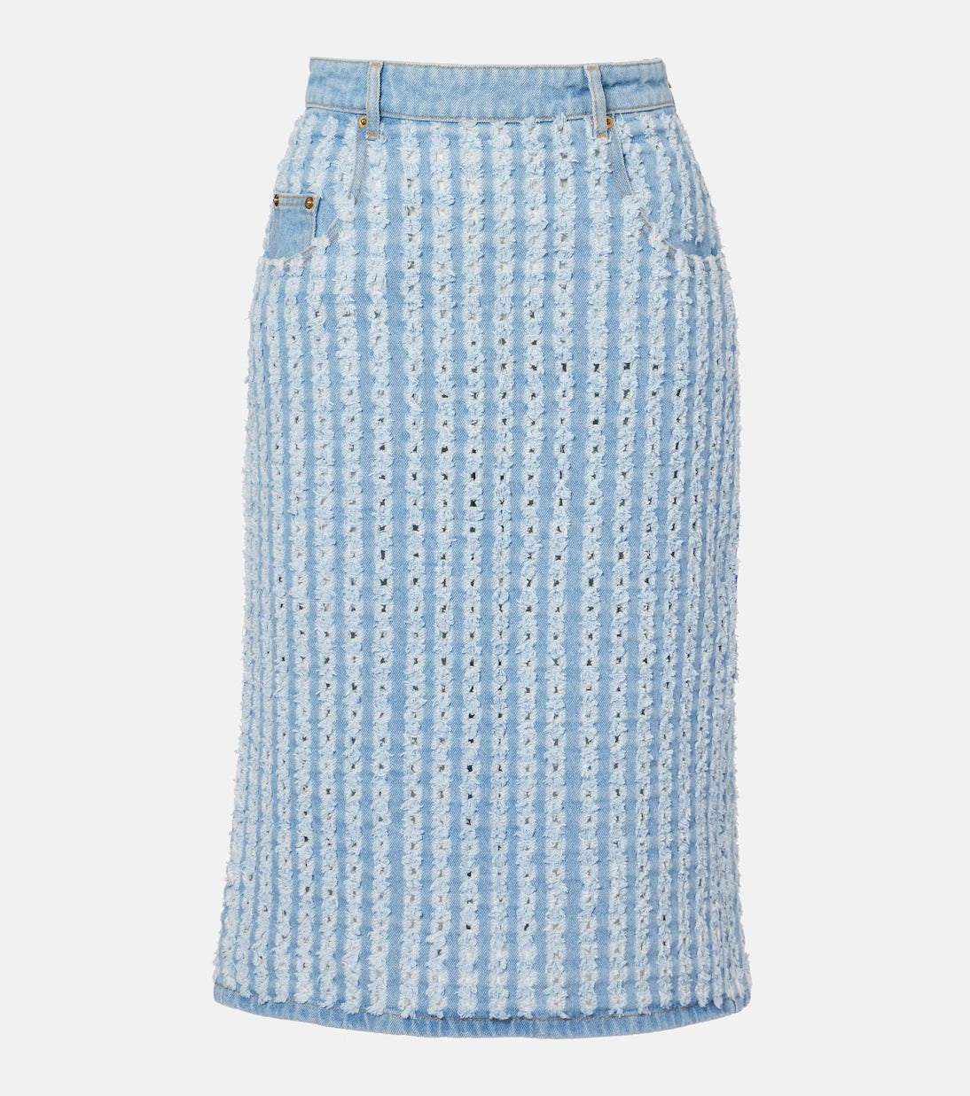 Nina Ricci - Çizgili denim kalem etek
