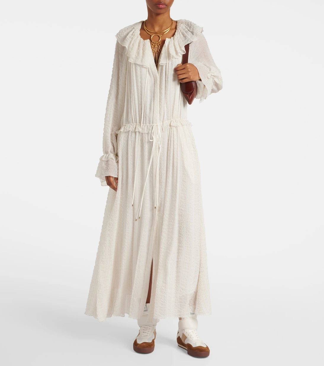 Chloé - Ruffled silk-blend crêpe maxi dress