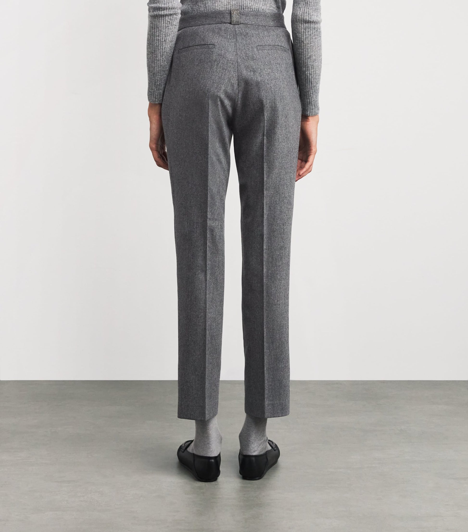 Grey Wool-Cashmere High-Rise Straight Trousers