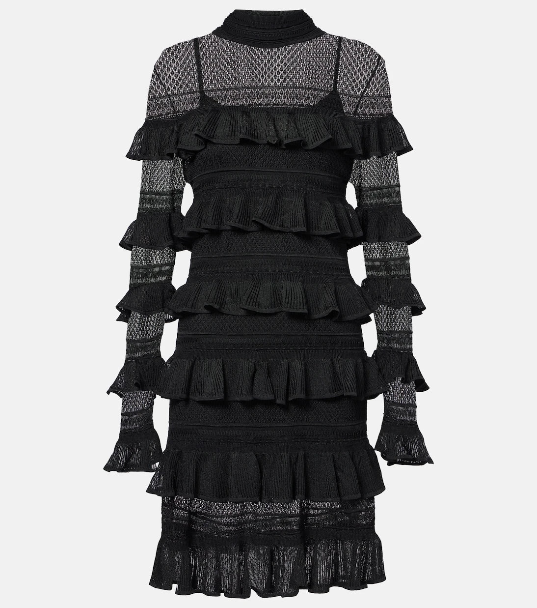 Zimmermann - Crush High Neck Frilled knitted minidress