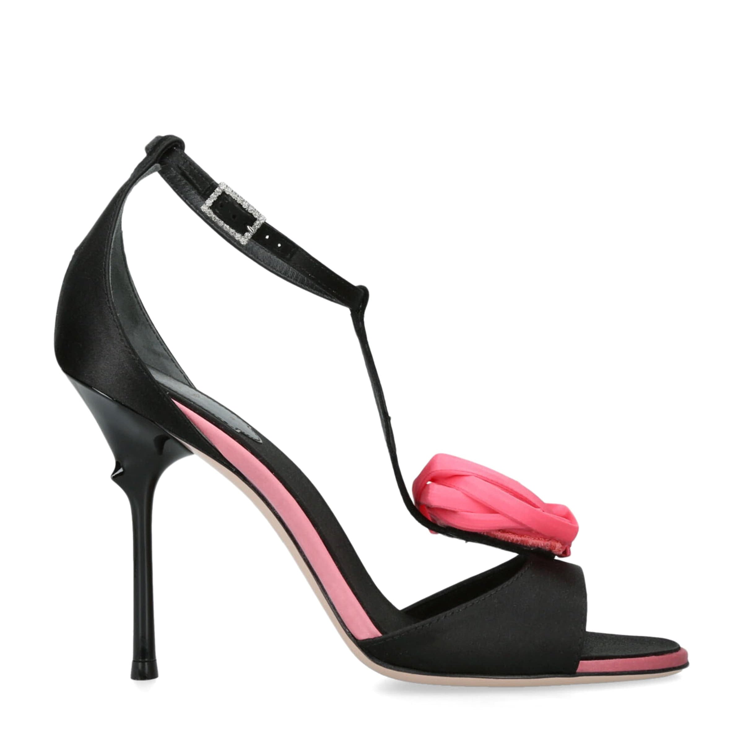 Satin Rose Heeled Sandals 100