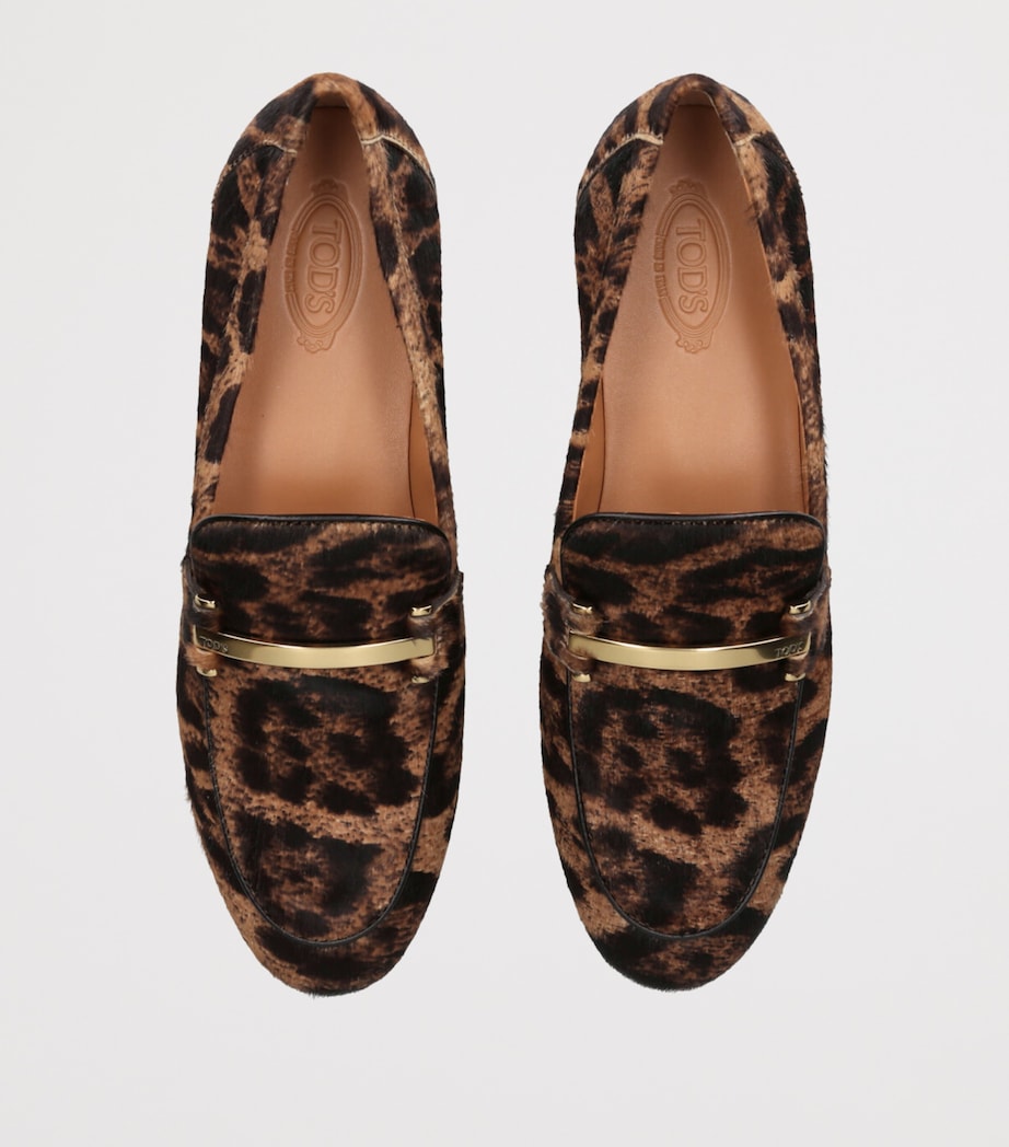 Tod's Brown Ponyhair Leopard Baretta Moccasins