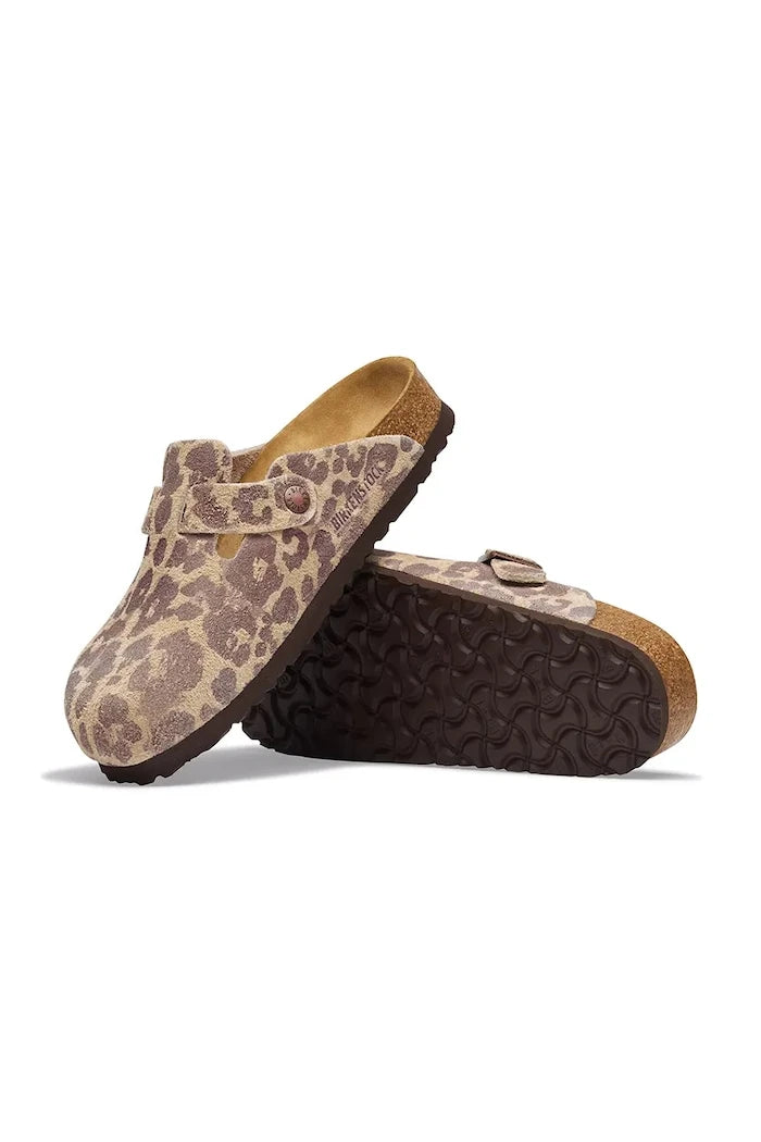 Birkenstock kadın süet sabo terlik Boston Suede Leather Leopard