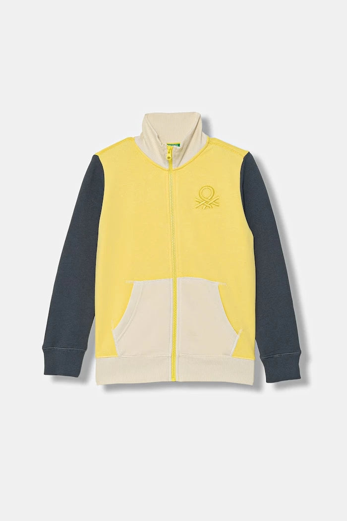 United Colors of Benetton çocuk kapüşonlu fermuarlı pamuklu sweatshirt