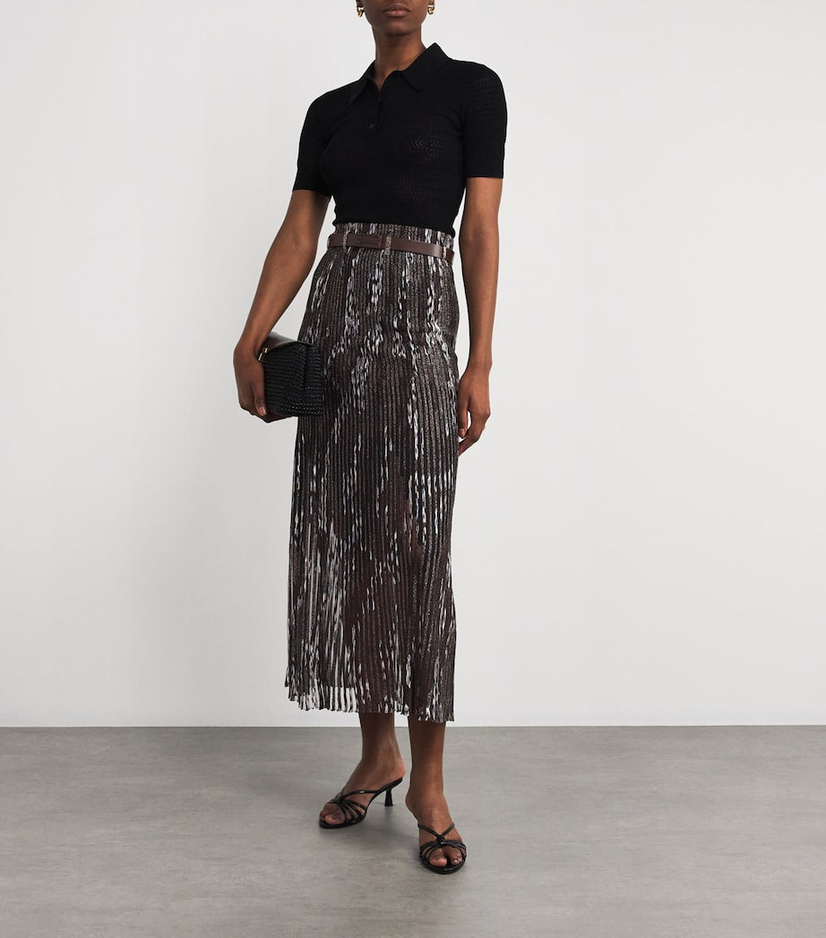 Metallic Pleated Maxi Skirt