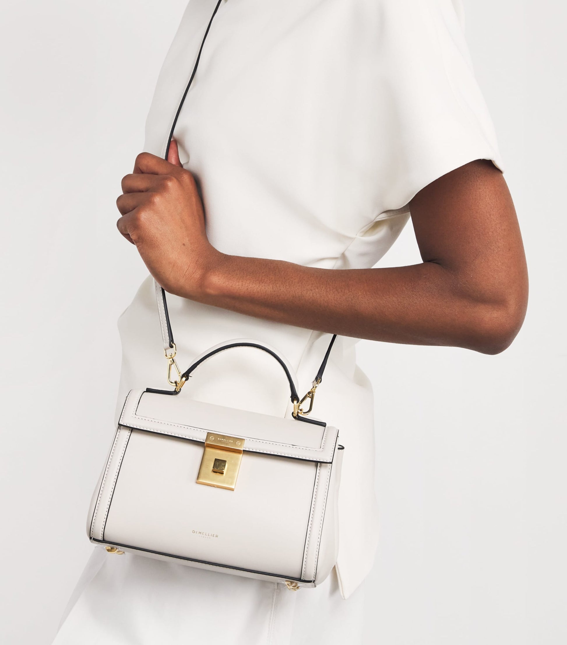 Demellier Ivory Leather Paris Top-Handle Bag