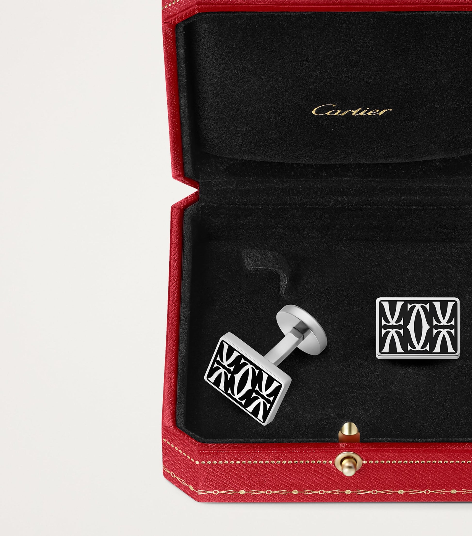 Cartier Sterling Silver and Black Lacquer Double C de Cartier Cufflinks