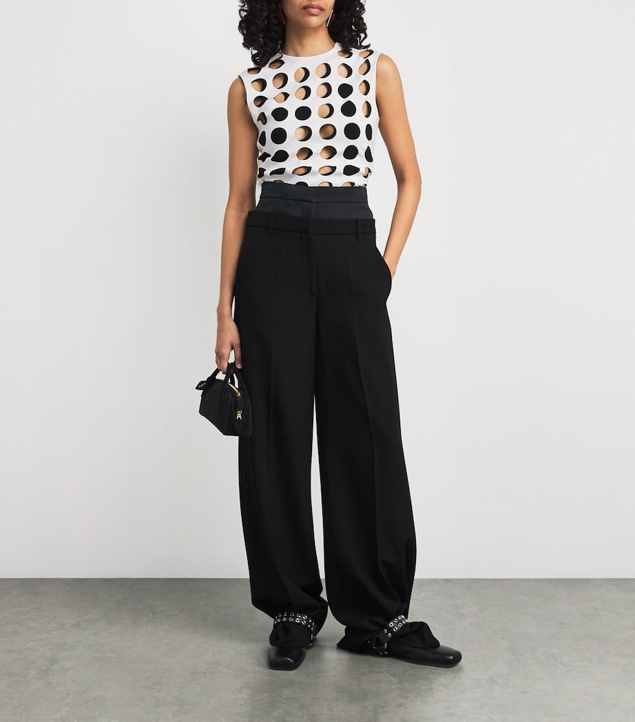 Layered Holes Sleeveless Top WHITE/BLACK