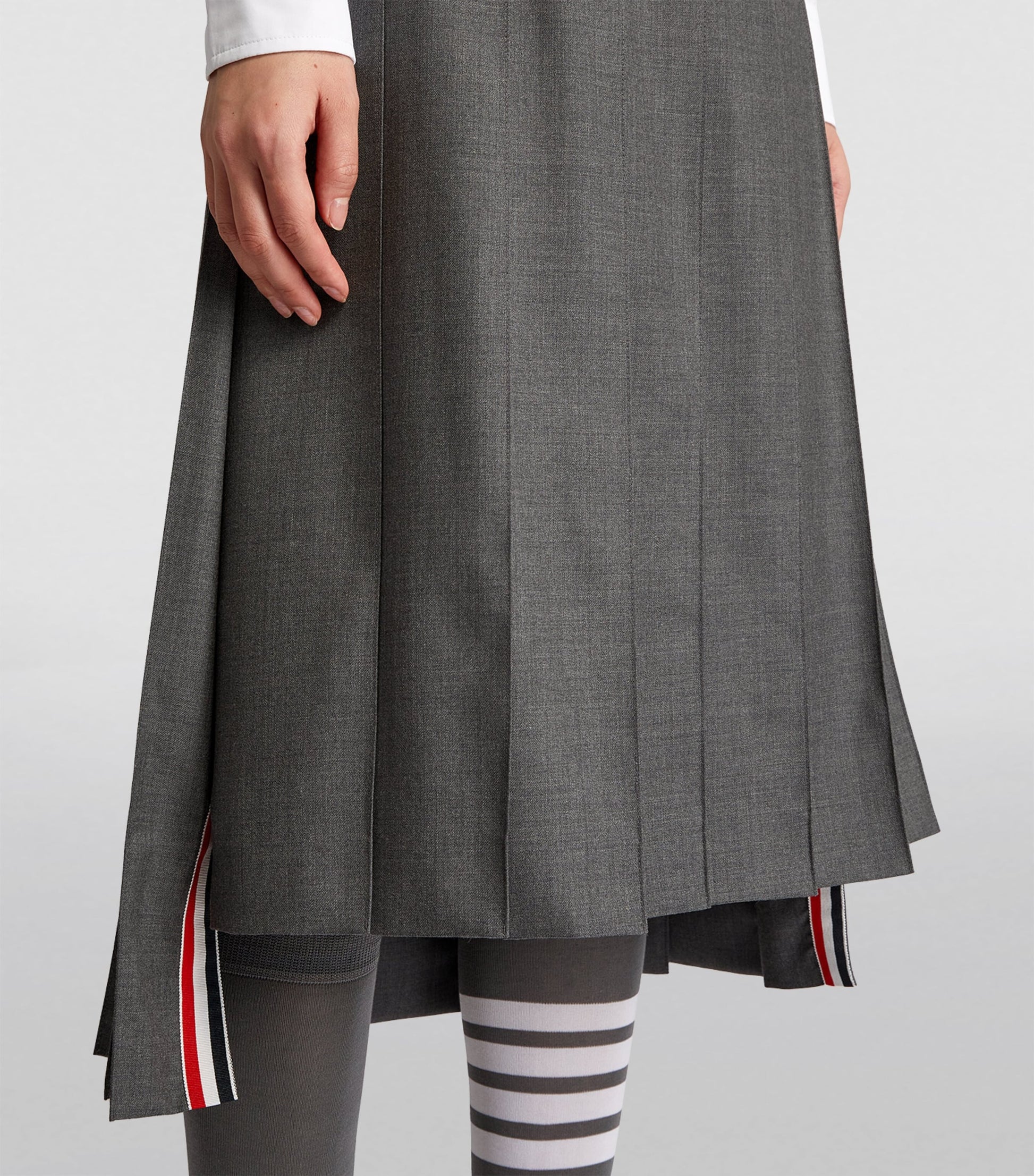 Thom Browne Grey Pleated Midi Skirt