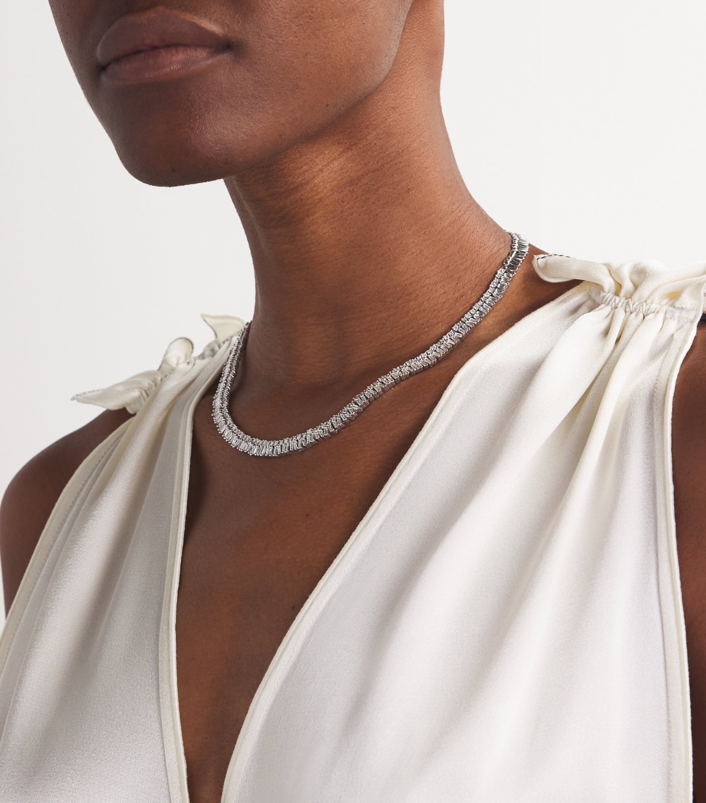 White Gold and Diamond Short Stack Tennis Necklace