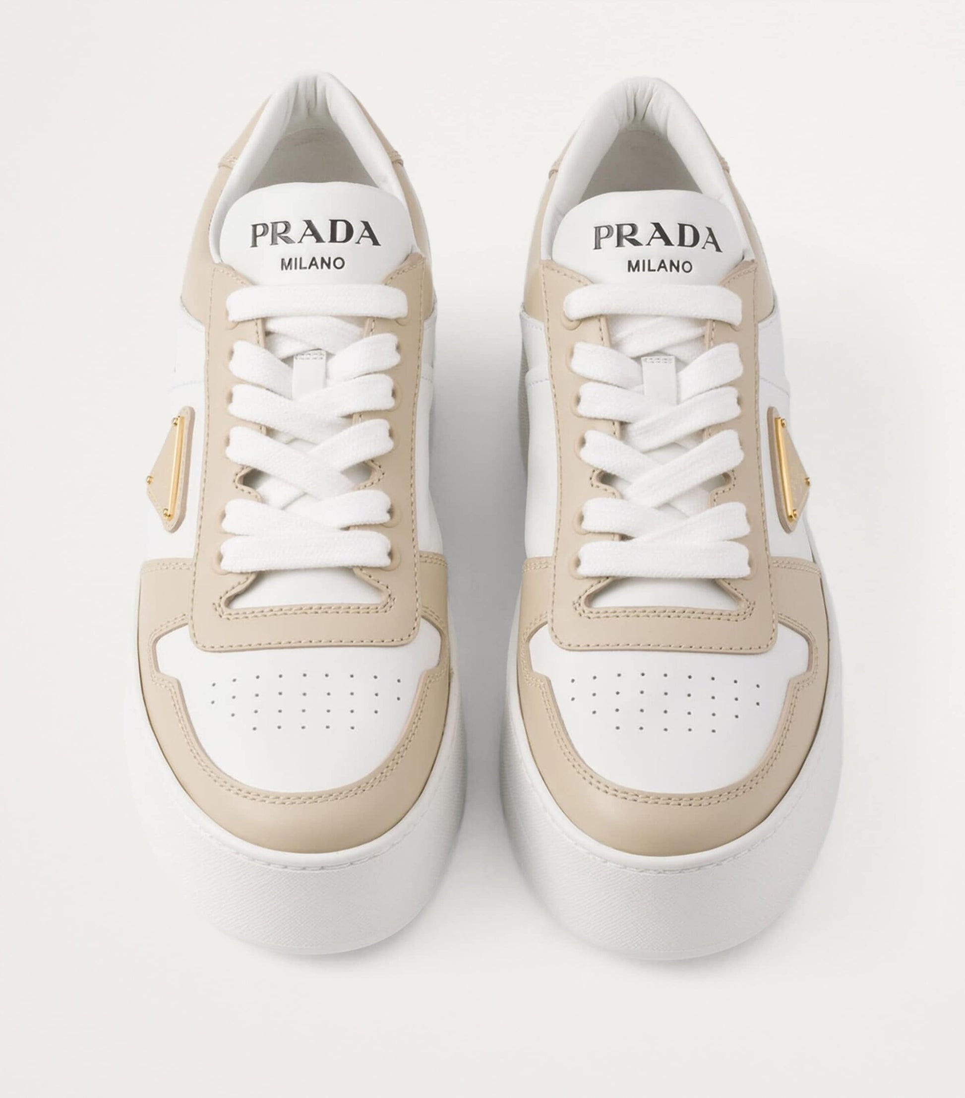 Prada White Leather Platform Downtown Sneakers 50