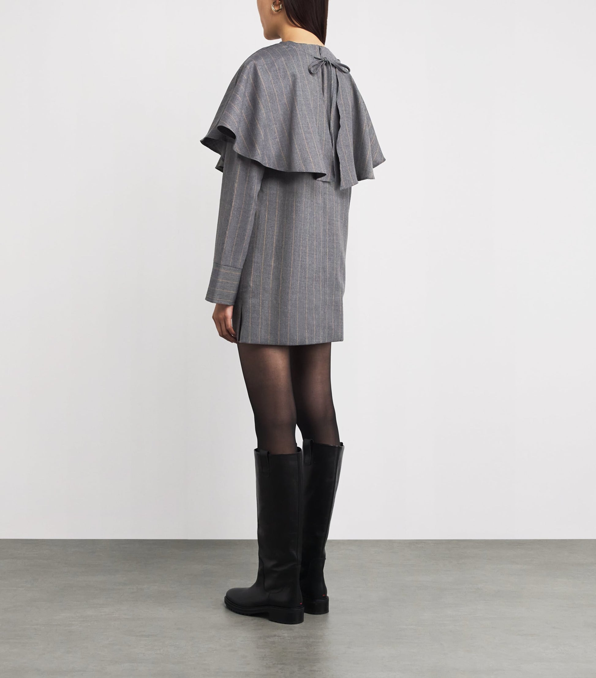 GANNI Grey Detachable-Collar Stripe Mini Dress