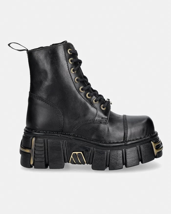 New Rock кубинки дамски от кожа CRUST NEGRO, TOWER NEGRO ORO VIEJO