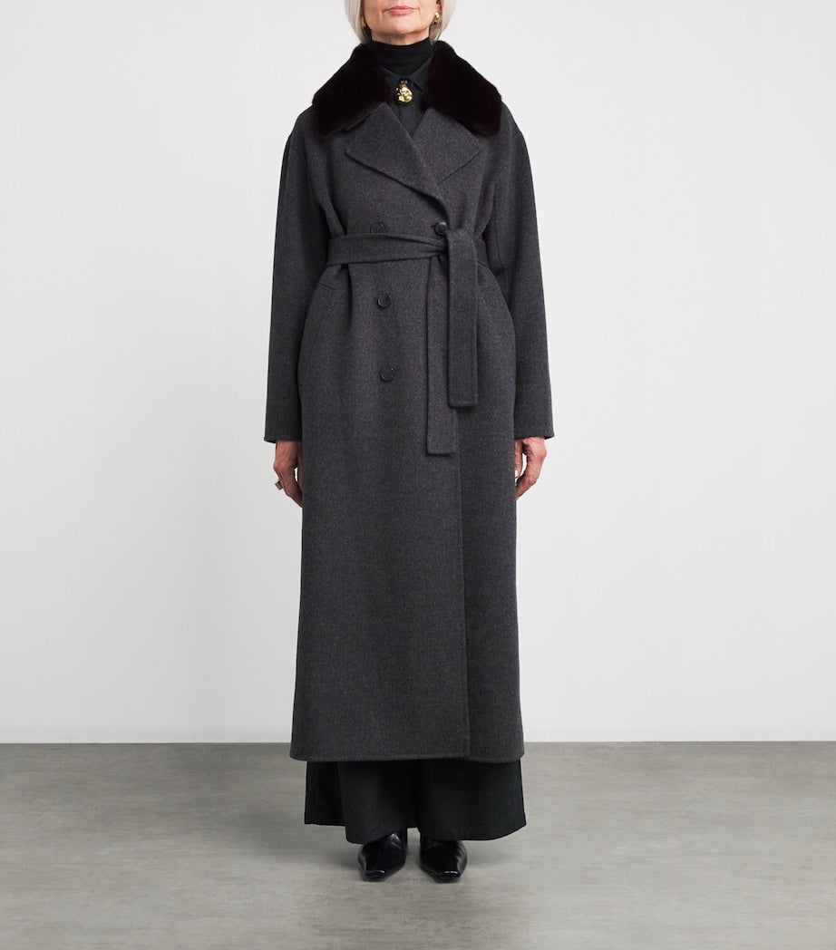 Yves Salomon Black Mink Fur-Trim Collar Coat