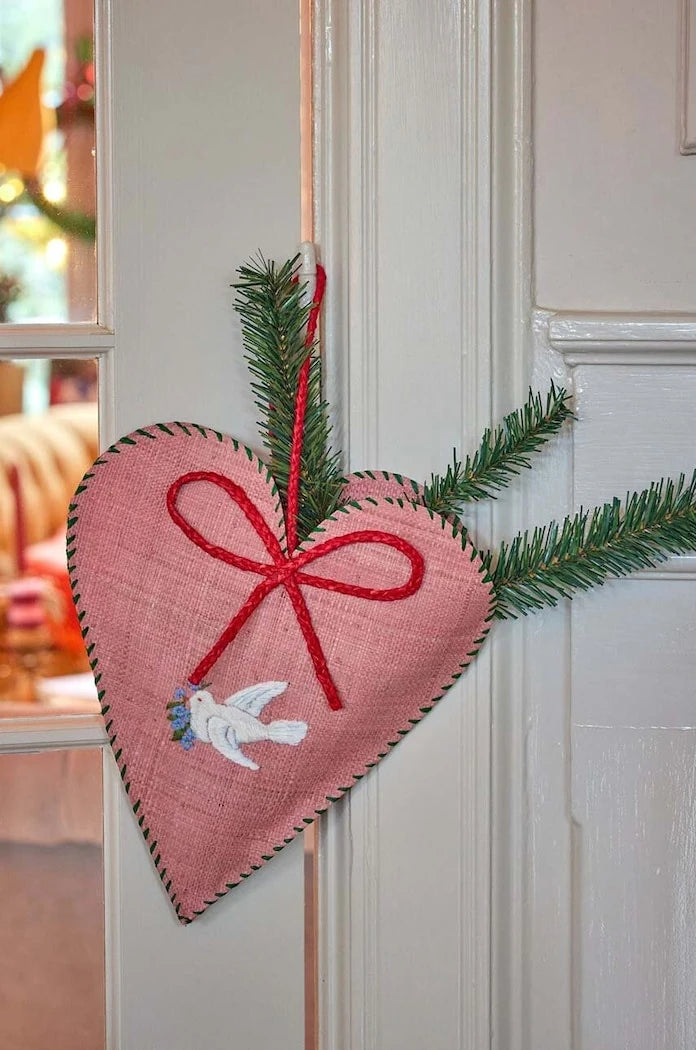 Коледна украса Rice Large Heart Raffia Christmas