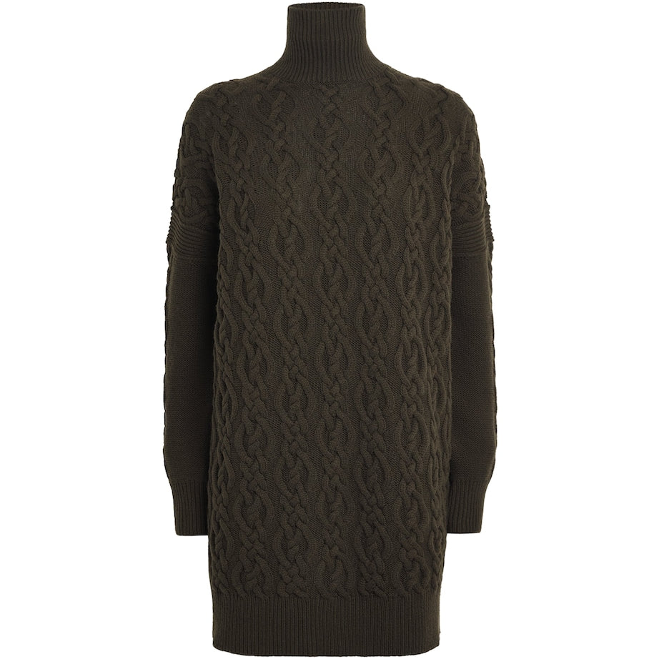 Max Mara Wool-Cashmere Cable-Knit Mini Dress MOSS GREEN