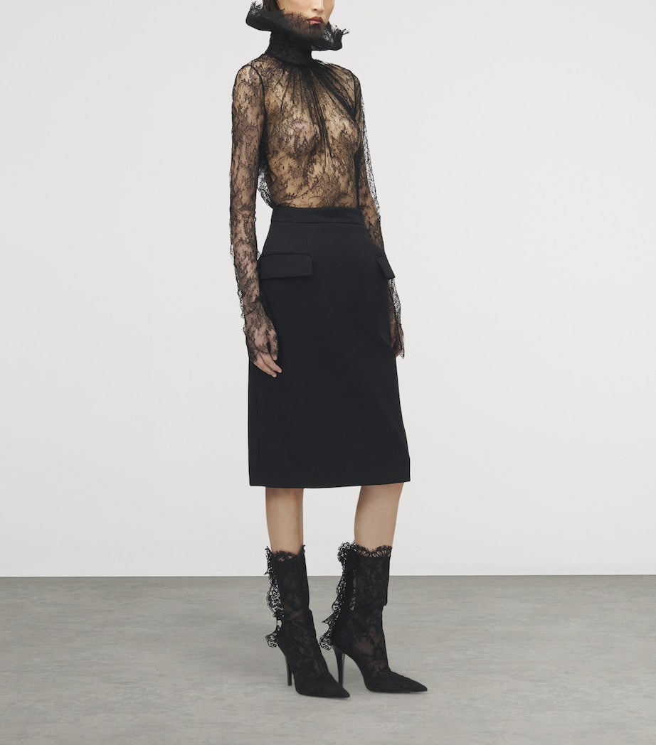 McQueen Black Wool-Blend Midi Skirt