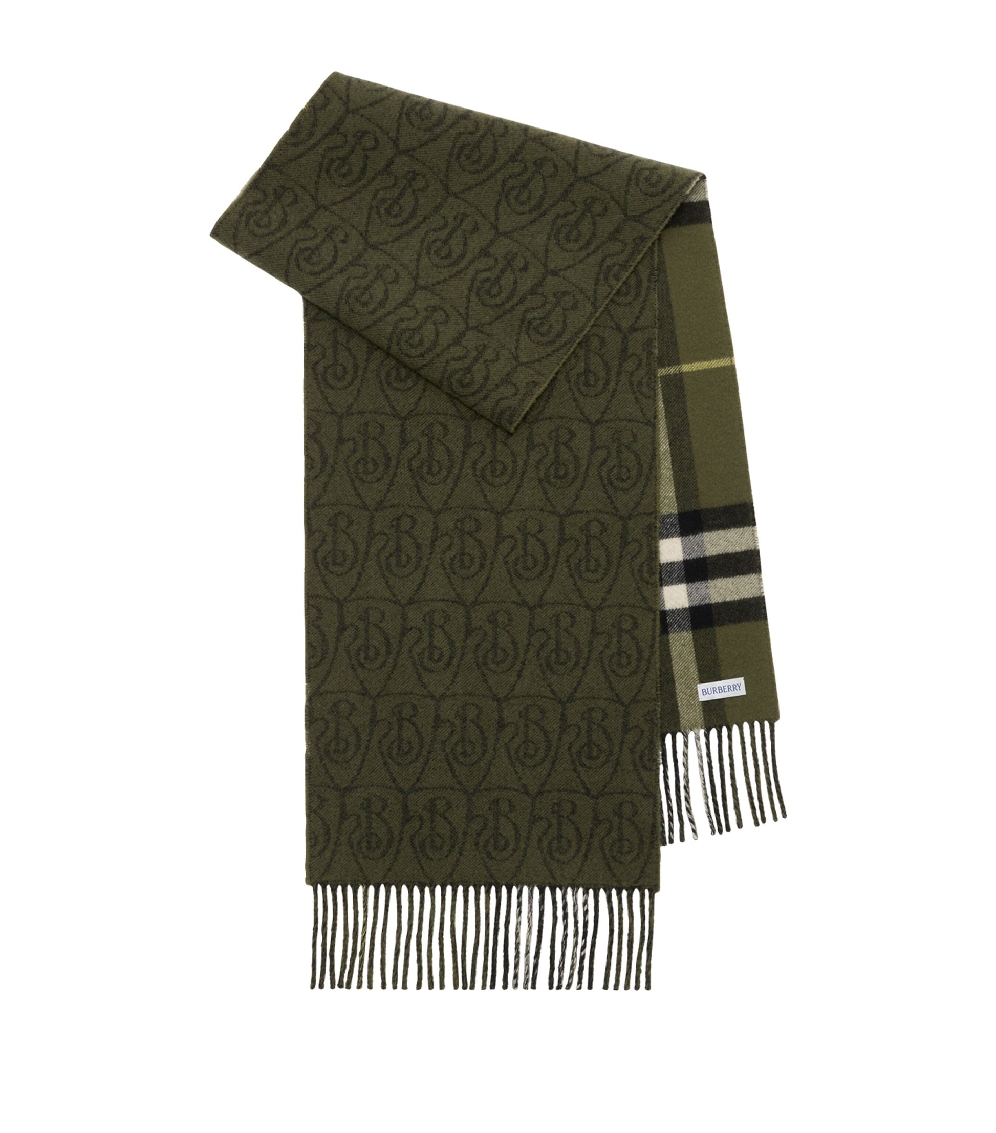 Green Cashmere Reversible B Shield Scarf