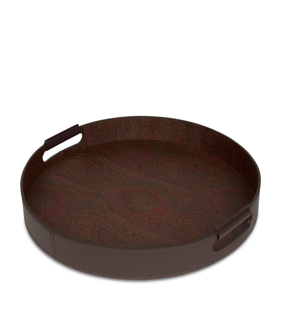 Cotton-Blend and Leather Arnica Round Tray