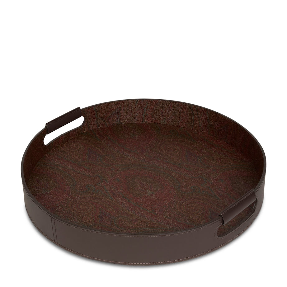 Cotton-Blend and Leather Arnica Round Tray